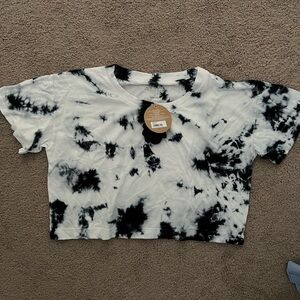 Splendid Black & White Tie-Dye Crop Tee